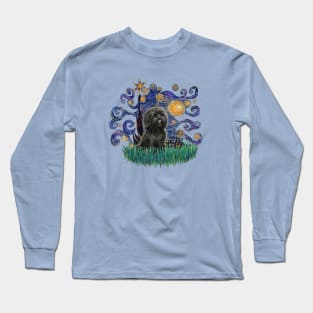 Moon and Stars with an Adorable Black Shih Tzu Long Sleeve T-Shirt